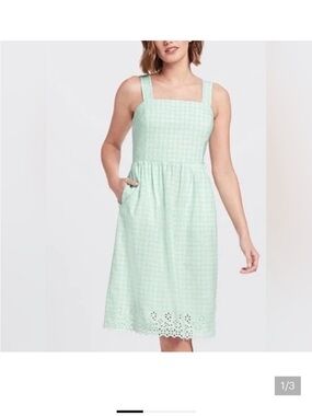 Draper James Mint Gingham Square-Neck Midi Dress